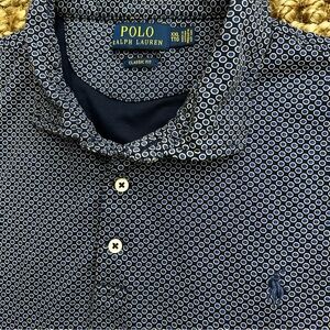 Polo Ralph Lauren Men's Polo Shirt Performance All Over Pattern Blue Sz 2XL